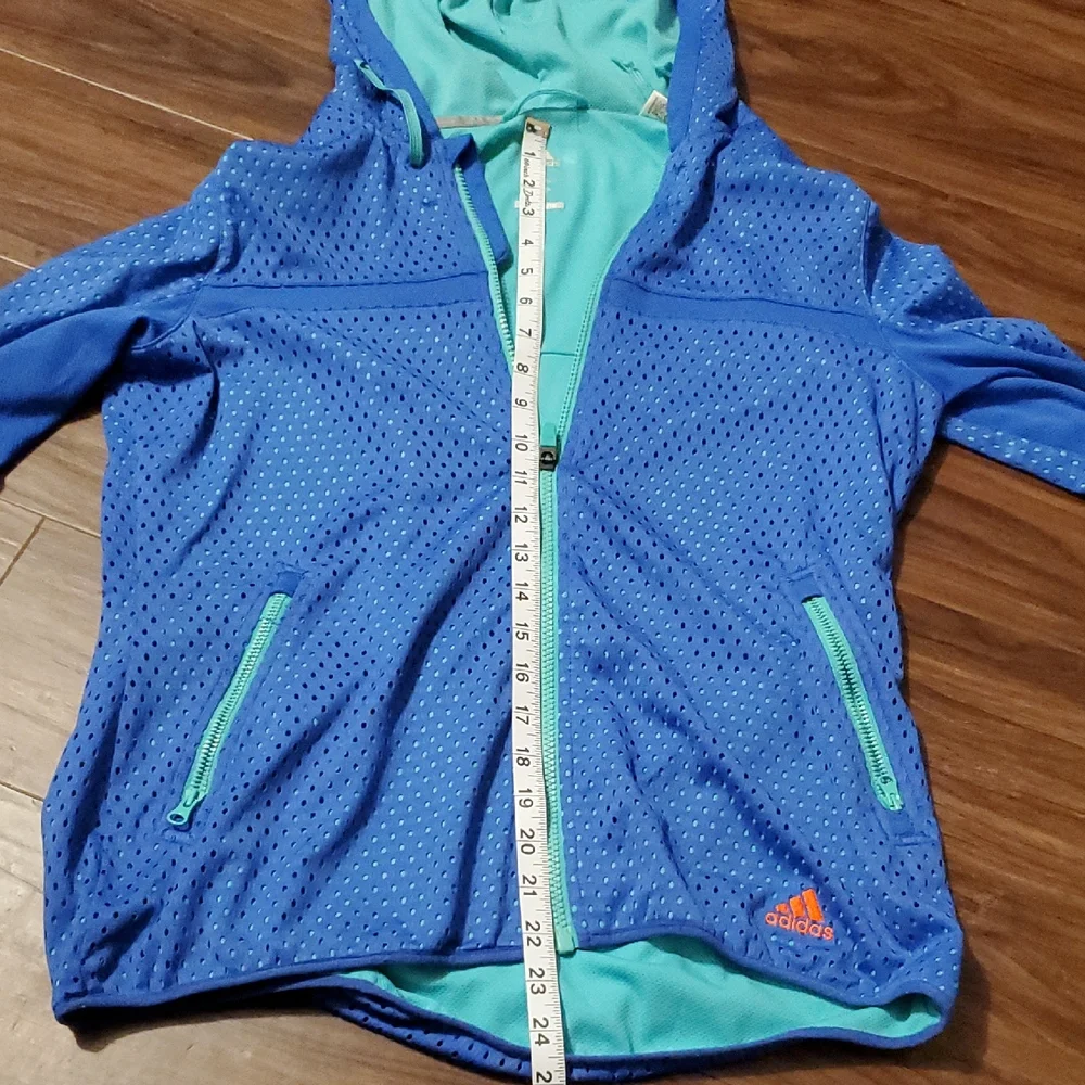 adidas Teal Green CLIMALITE Performance Jacket with Blue Zip - Picture 6 of 10